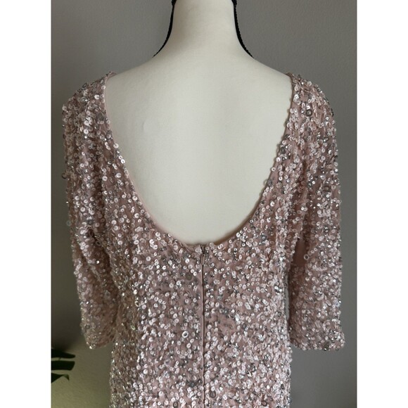 Adrianna Papell Sequin Beaded Gown Pink Nude 16 Formal Evening Dress - Picture 7 of 13